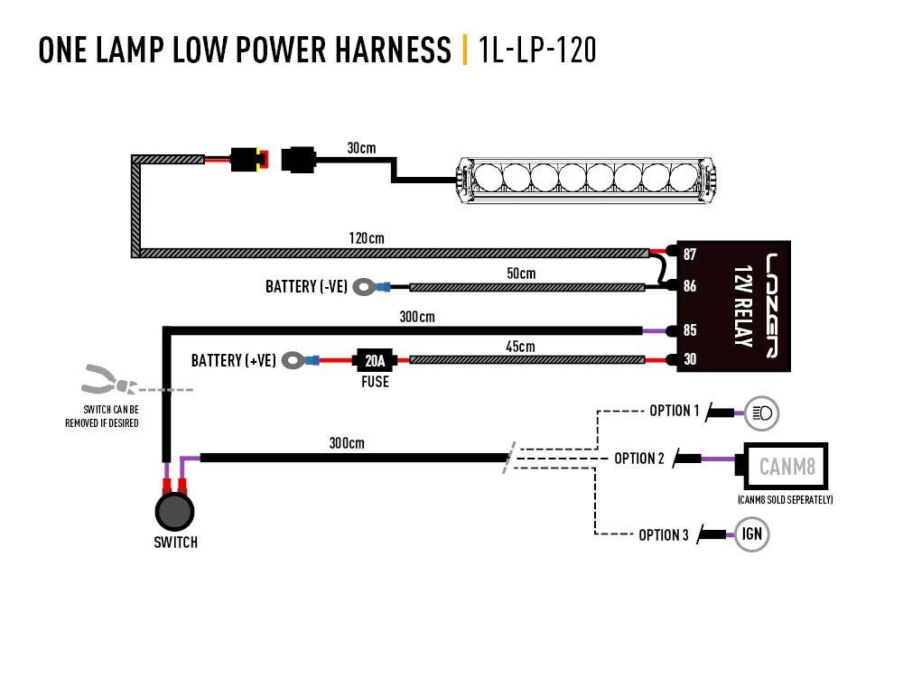 Wiązka do podłączenia pojedynczej lampy 12V - LAZER ST-Range, Triple-R Elite (Gen2), Linear, Sentinel