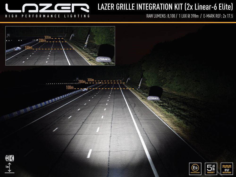 Zestaw dwóch lamp LAZER Linear 6 z systemem montażu w fabrycznym grillu - Isuzu D-Max (2021 -)