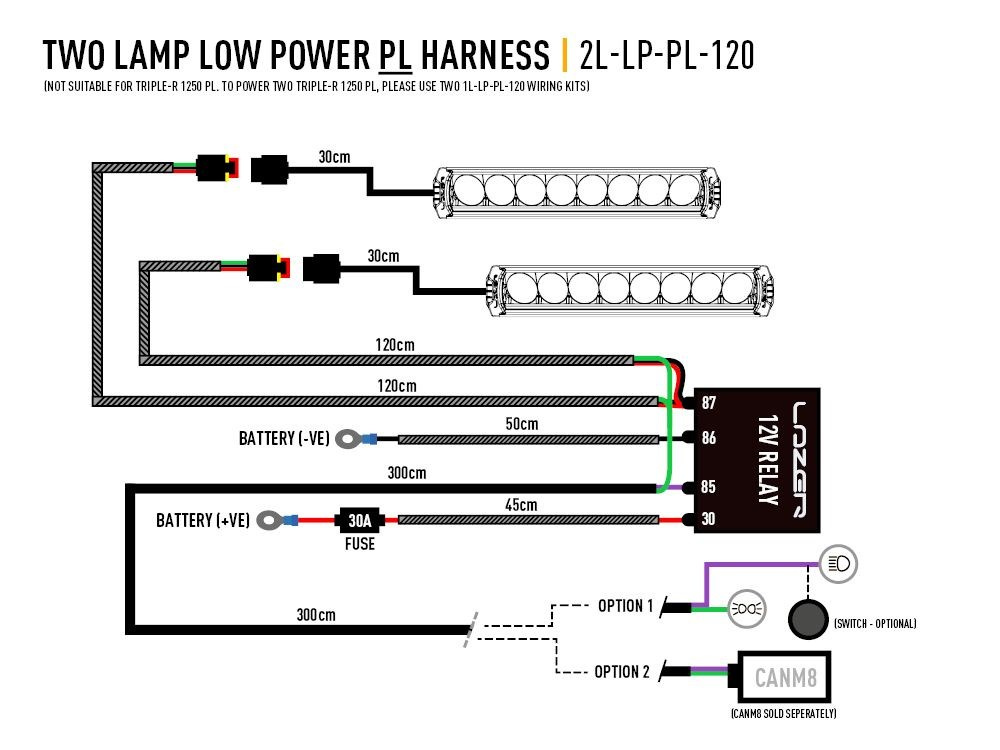 Wiązka do podłączenia dwóch lamp 12V - LAZER ST-Range, Triple-R Elite (Gen2), Linear, Sentinel
