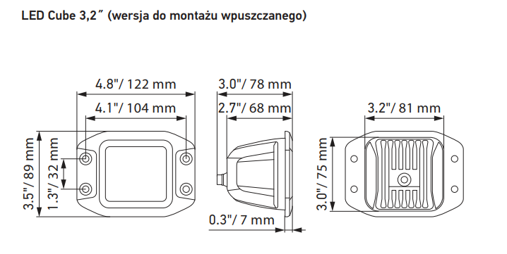 Zestaw LED Cube 3,2˝, bliski zasięg do zabudowy