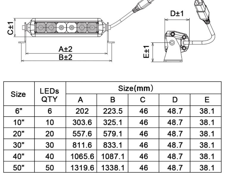 Led bar slim 10" 50W E9 z kablem 3m