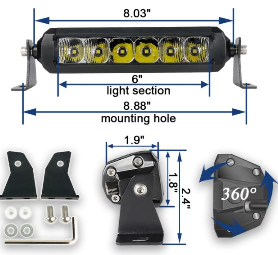 Led bar slim 6" 30W E9 Combo