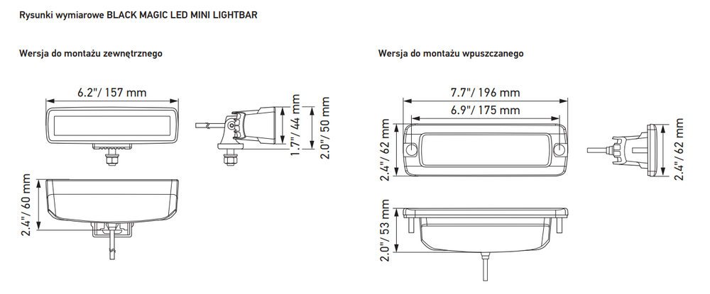 Reflektor Hella Black Magic Mini Lightbar LED 6.2" COMBO wpuszczany
