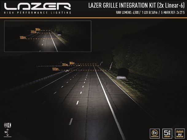 Zestaw dwóch lamp LAZER Linear 6 z systemem montażu w fabrycznym grillu - Toyota Hilux (2021 -)